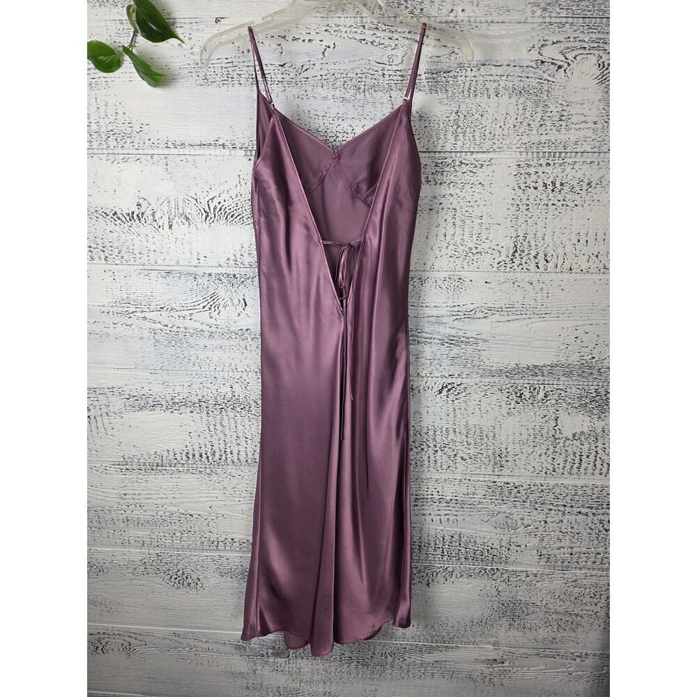 Vera Mauve Satin Lace-Up Back Midi Dress M Coquette Minimalist Slip Bridesmaid - Picture 4 of 11